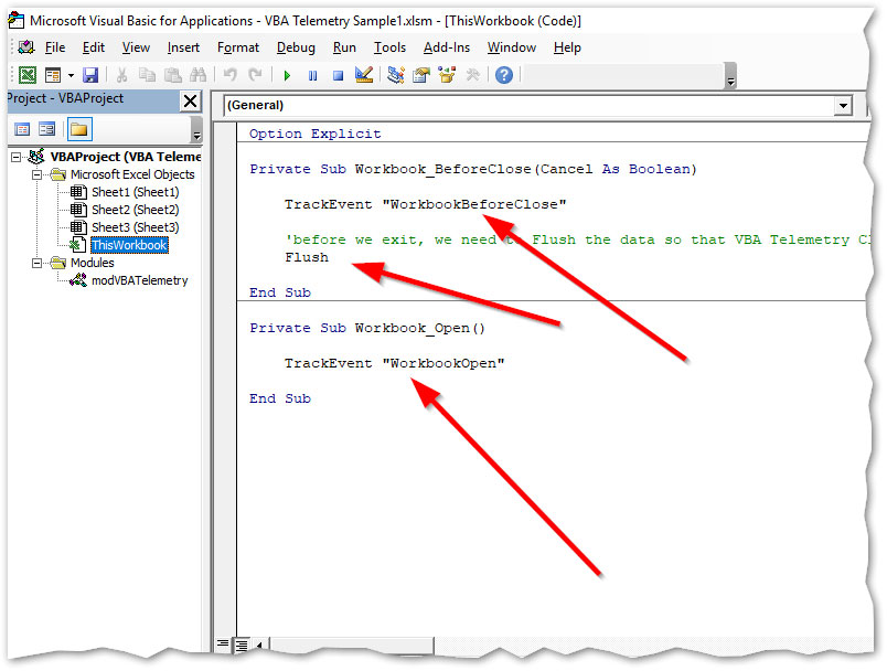 You can track events with one line of VBA code