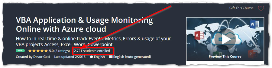 VBA Application & Usage Monitoring Online with Azure Cloud