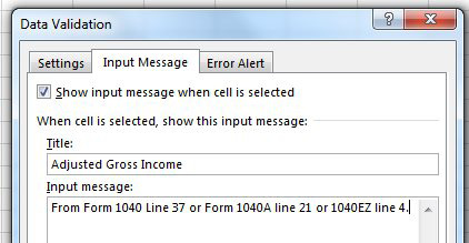 In the Input Message tab of Data Validation, type a Title and an Input Message.