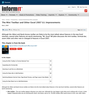 The Mini Toolbar and Other Excel 2007 U.I. Improvements in InformIT.com