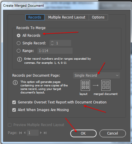 Indesign Create Merged Document Dialog