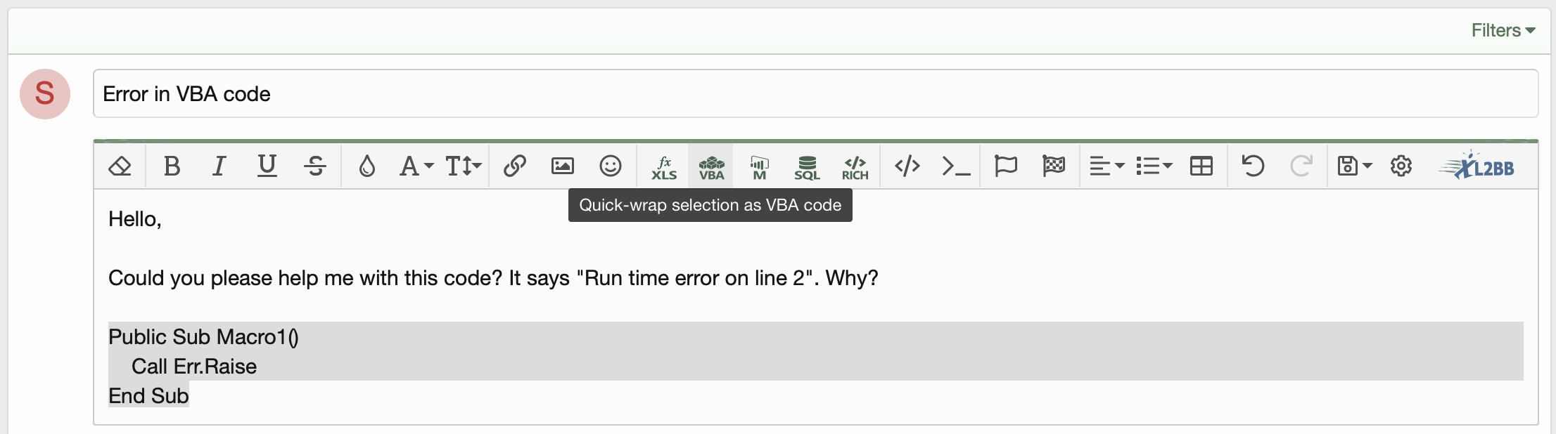 Quick wrap as VBA code